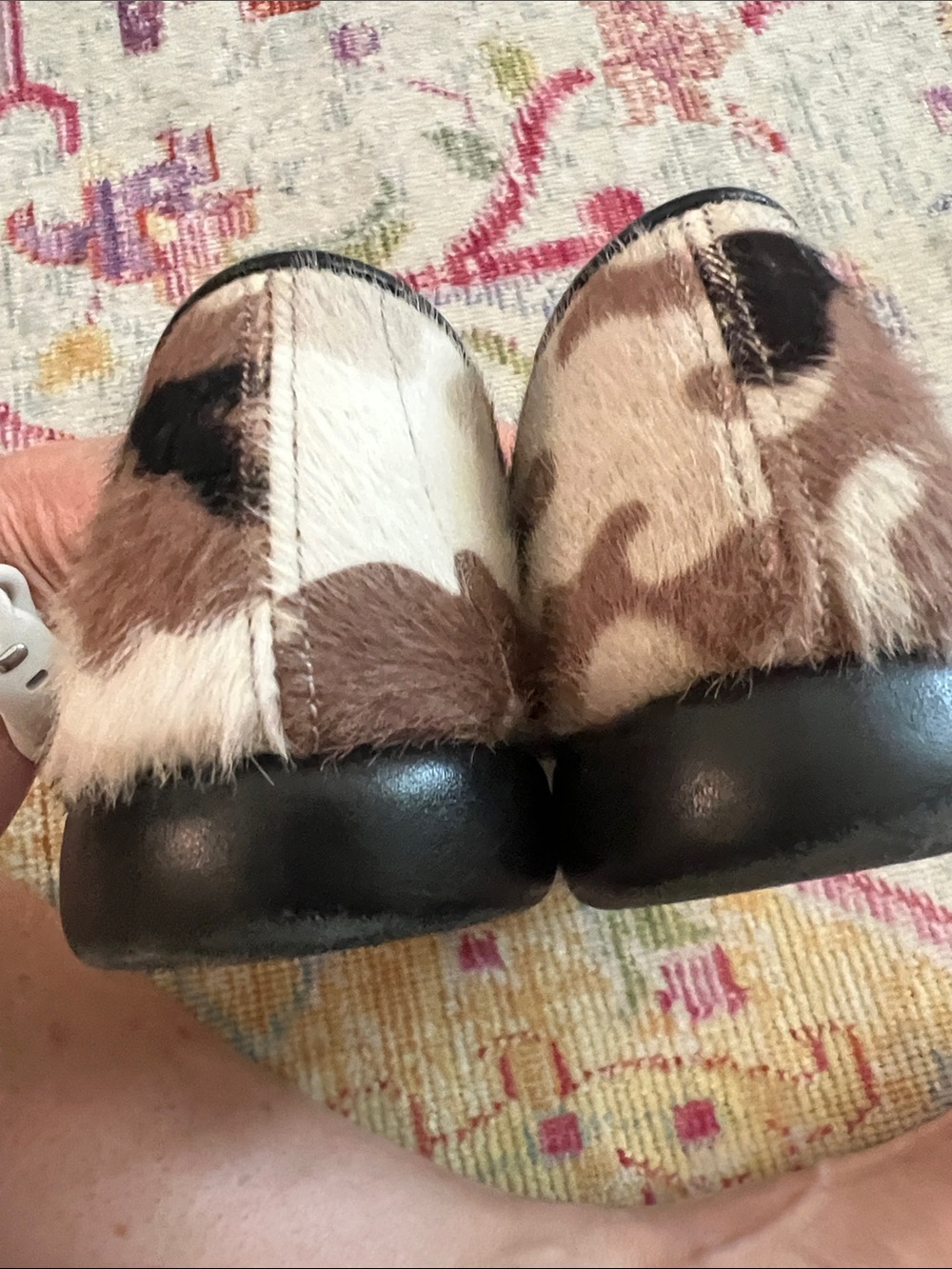 Belgian shoes Cowhide Pattern Leather Trim Loafers in Brown and White - Picture 4 of 7